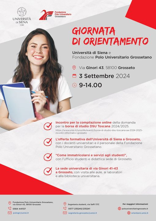 Borsa di studio DSU Toscana a.a. 2024 2025 incontri informativi a Grosseto Universita degli Studi di Siena